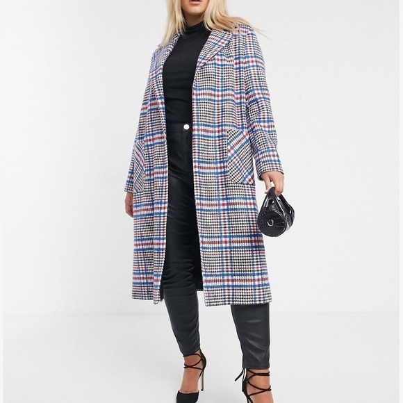 Asos Curve check coat in wool blend 14 - Picture 4 of 10